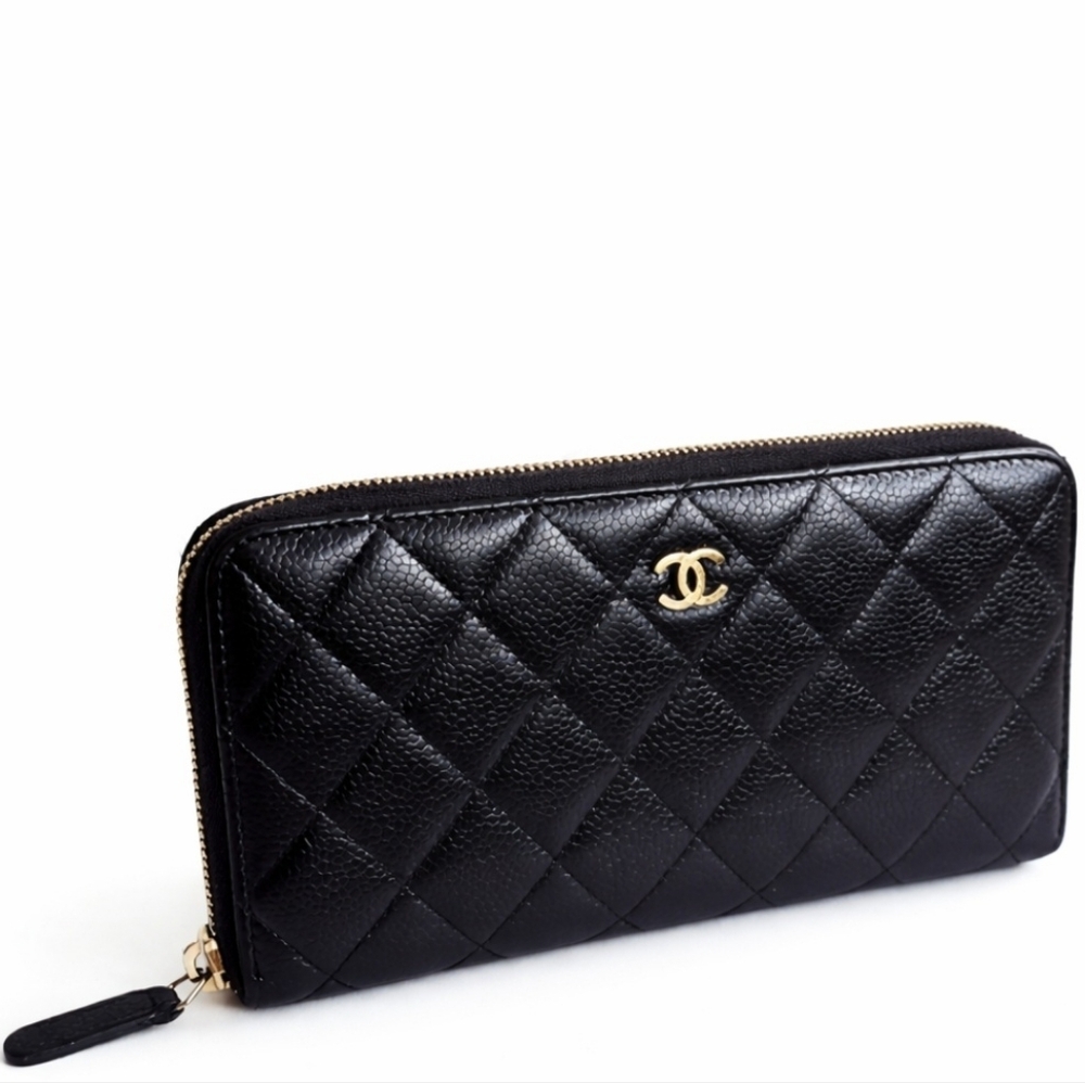 Chanel Black Quilted Caviar Leather Long Zipped Wallet